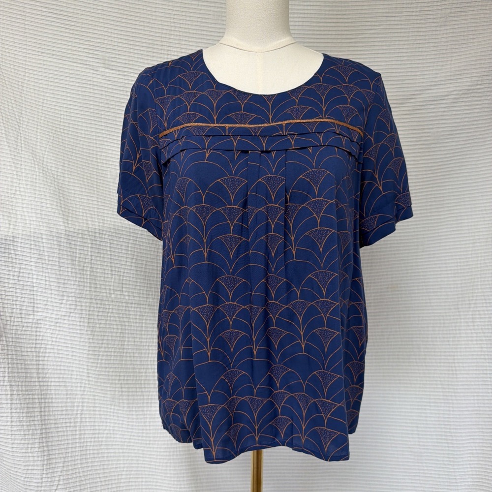 acote Anthropologie Short Sleeves Soft Viscose Blue Top Blouse Size 1 S/M